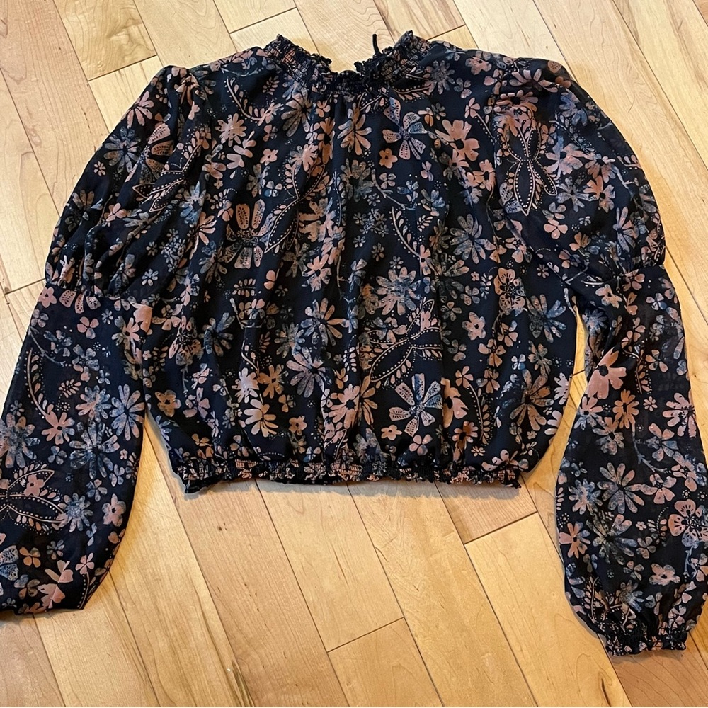 Free People Clarissa Printed Blouse top in Midnight combo long sleeve small - Picture 2 of 9